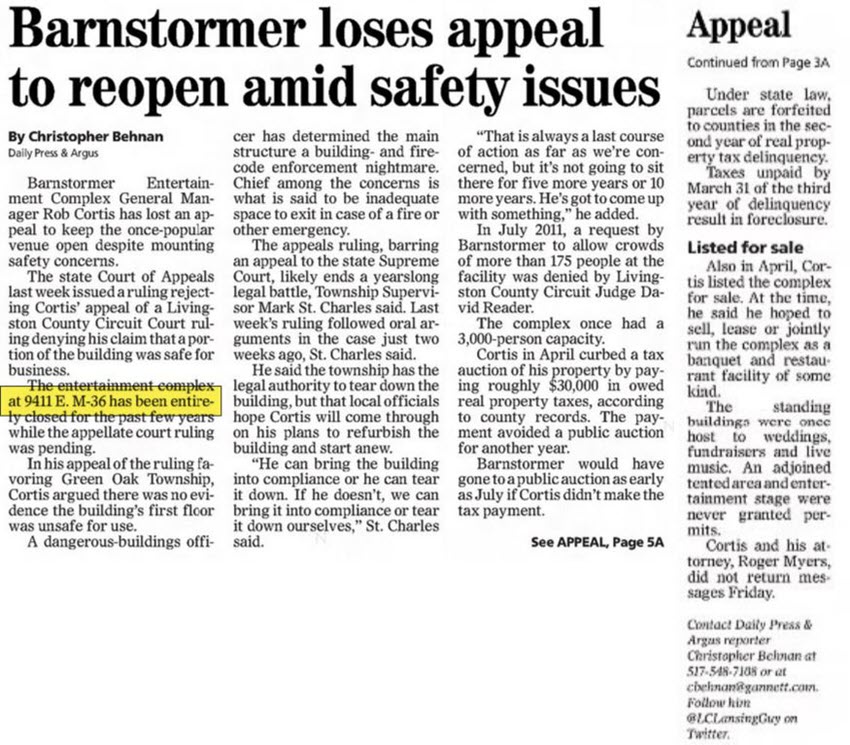 Barnstormer Entertainment Complex - June 2014 Court Denies Appeal